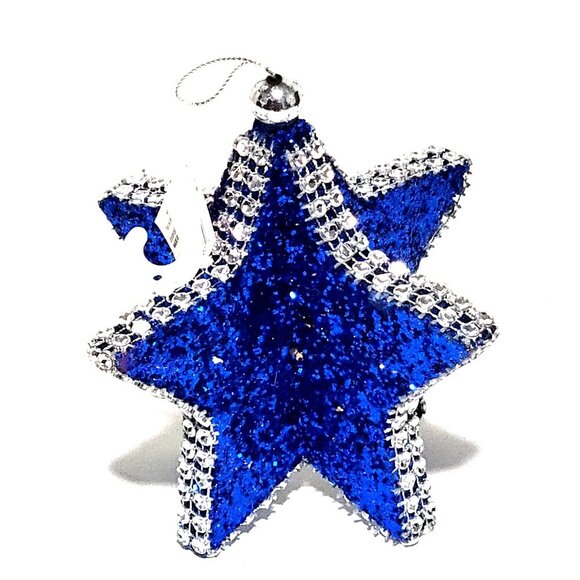 3D Blue Silver Star Christmas Ornament NWT 5 Point Star Hanging Ornament - Picture 2 of 2